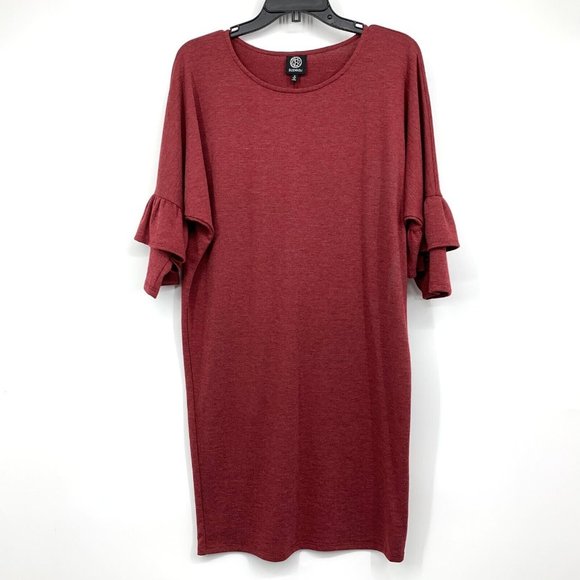 Bobeau Dress Idalia Burgundy Ruffle 3/4 Sleeve Brushed Soft Stretch - Picture 1 of 10